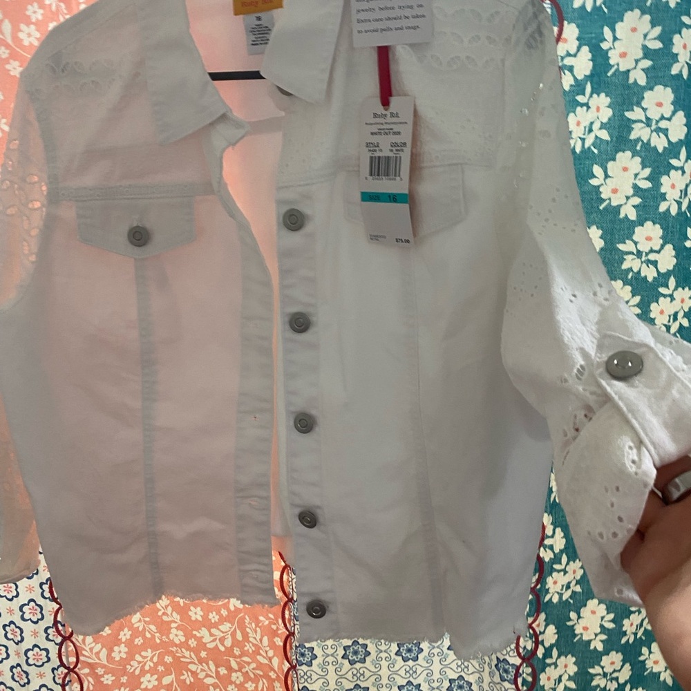 Ruby Rd. White Eyelet Jean Jacket